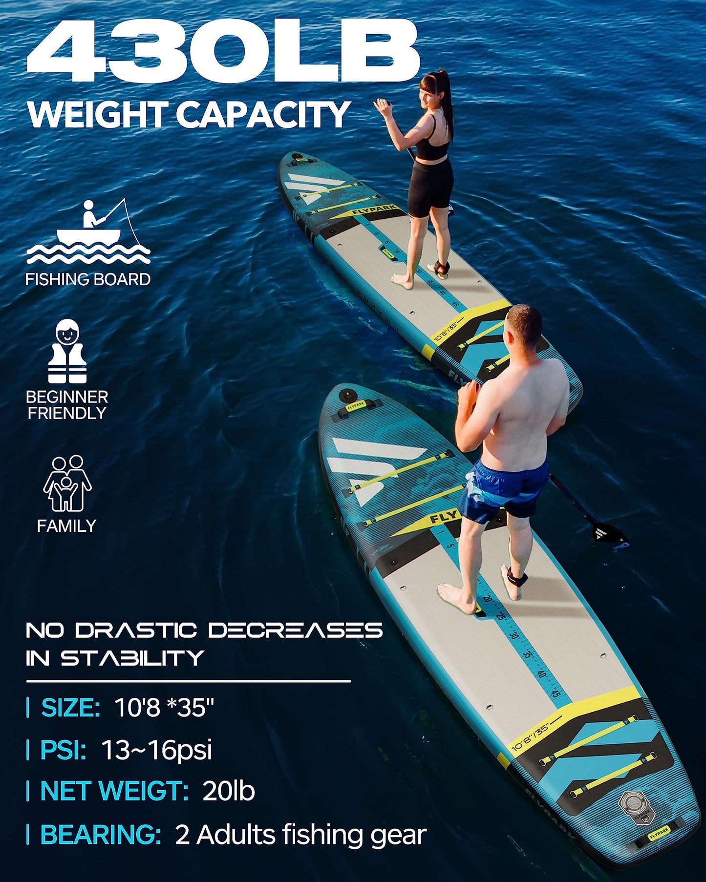 10'8-11' Extra Wide Inflatable Stand Up Paddle Board – Stable 3-Person SUP Kit