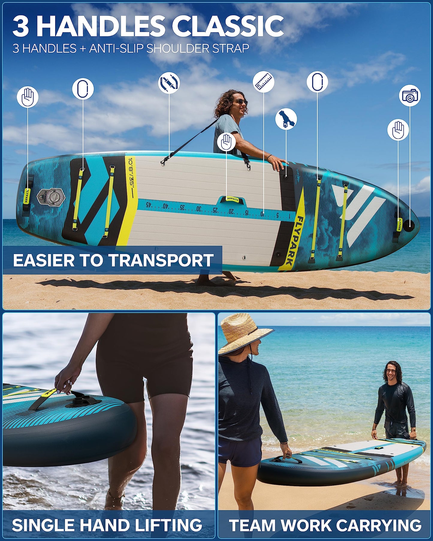 10'8-11' Extra Wide Inflatable Stand Up Paddle Board – Stable 3-Person SUP Kit